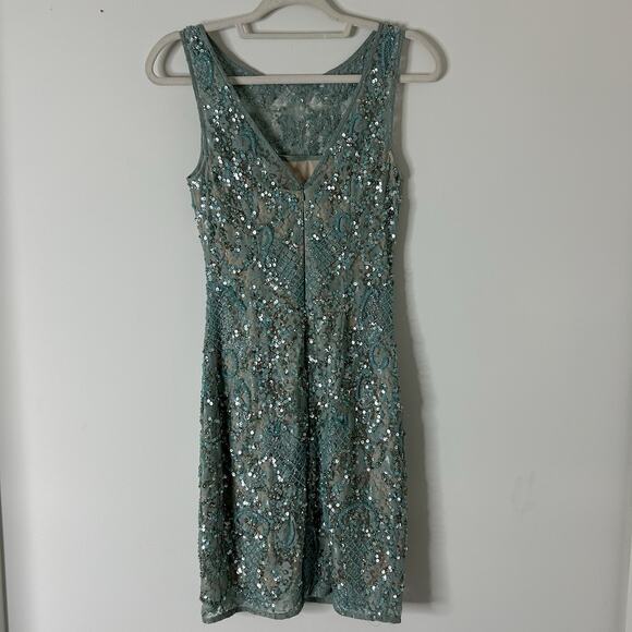 Aidan Mattox Dress Womens 2 All Over Sequin Beaded Blue Holiday Formal Event - Picture 5 of 9